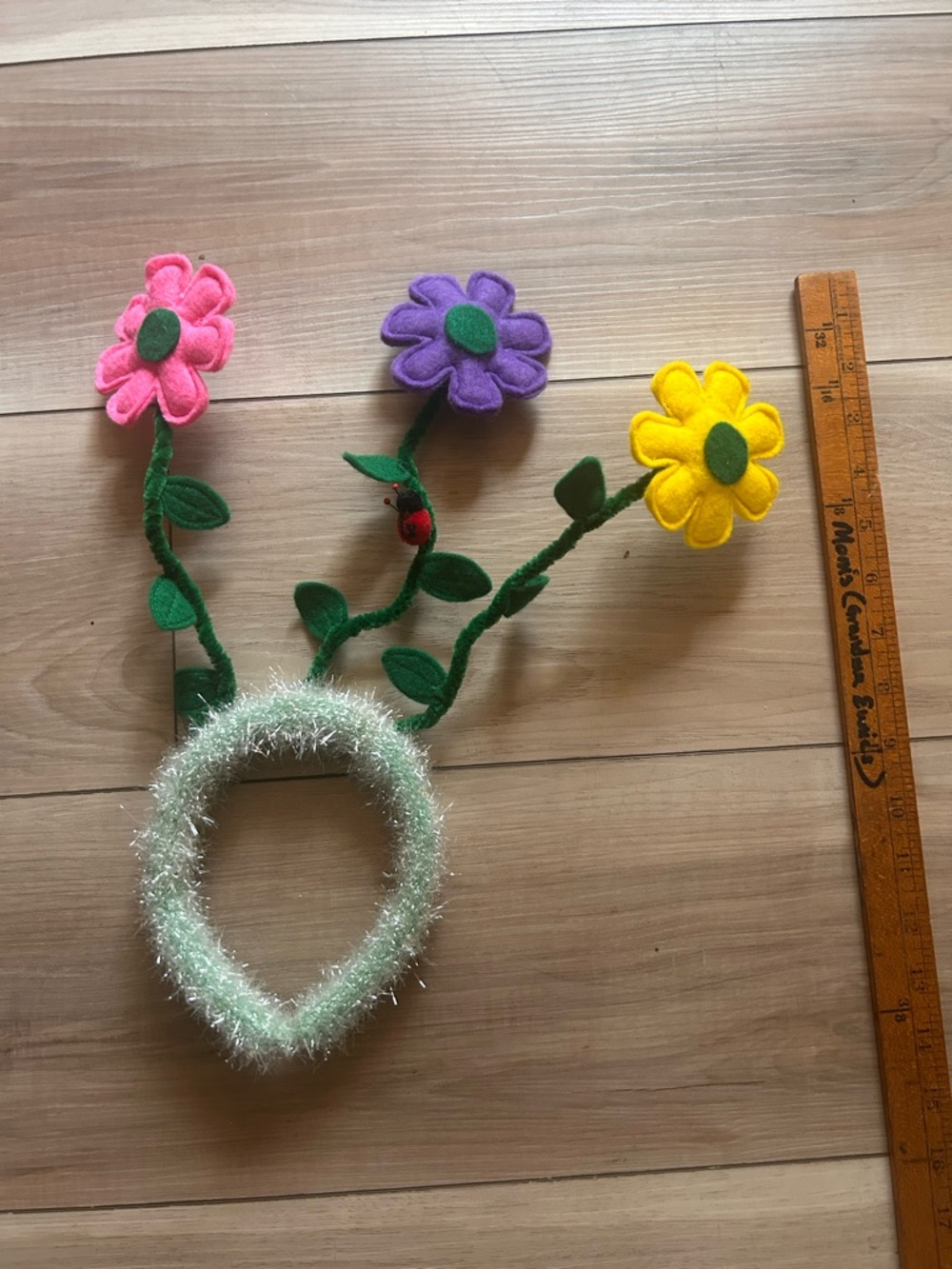 Floral Garden Headband wlil ladybug, Purple & Yellow hoppy Easter 🐣 & springtime